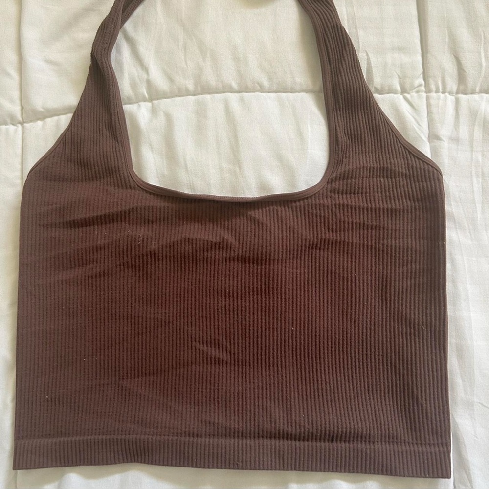 Tilly's Brown Ribbed Halter Top